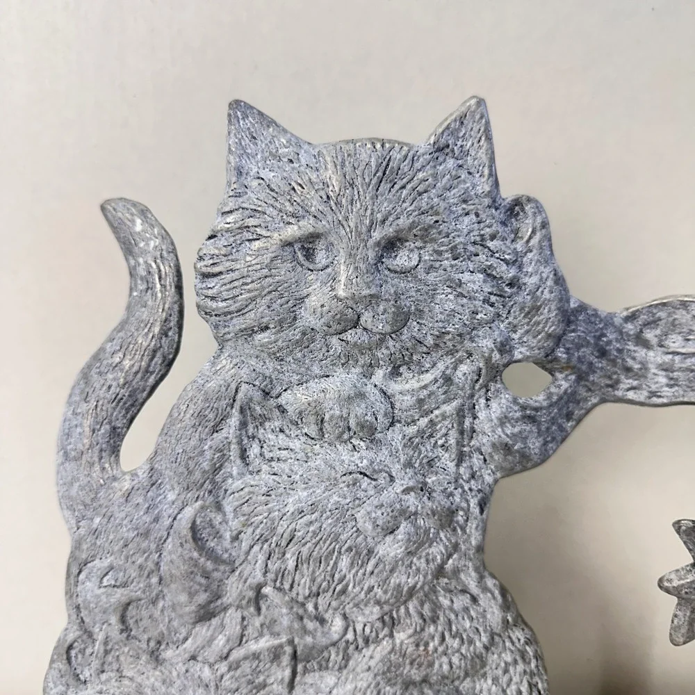 Vintage Pewter Cat Candle Holder Silver Cottage‎ Grandma Door Stopper